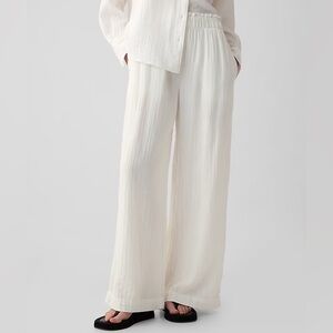 Gap White Crinkle Gauze Wide Leg Pants | Large